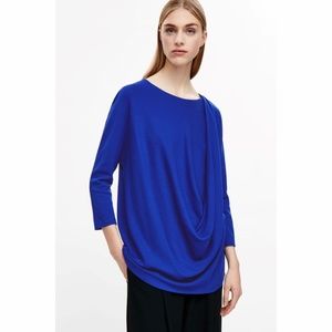 COS Blue Asymmetric Drape Top